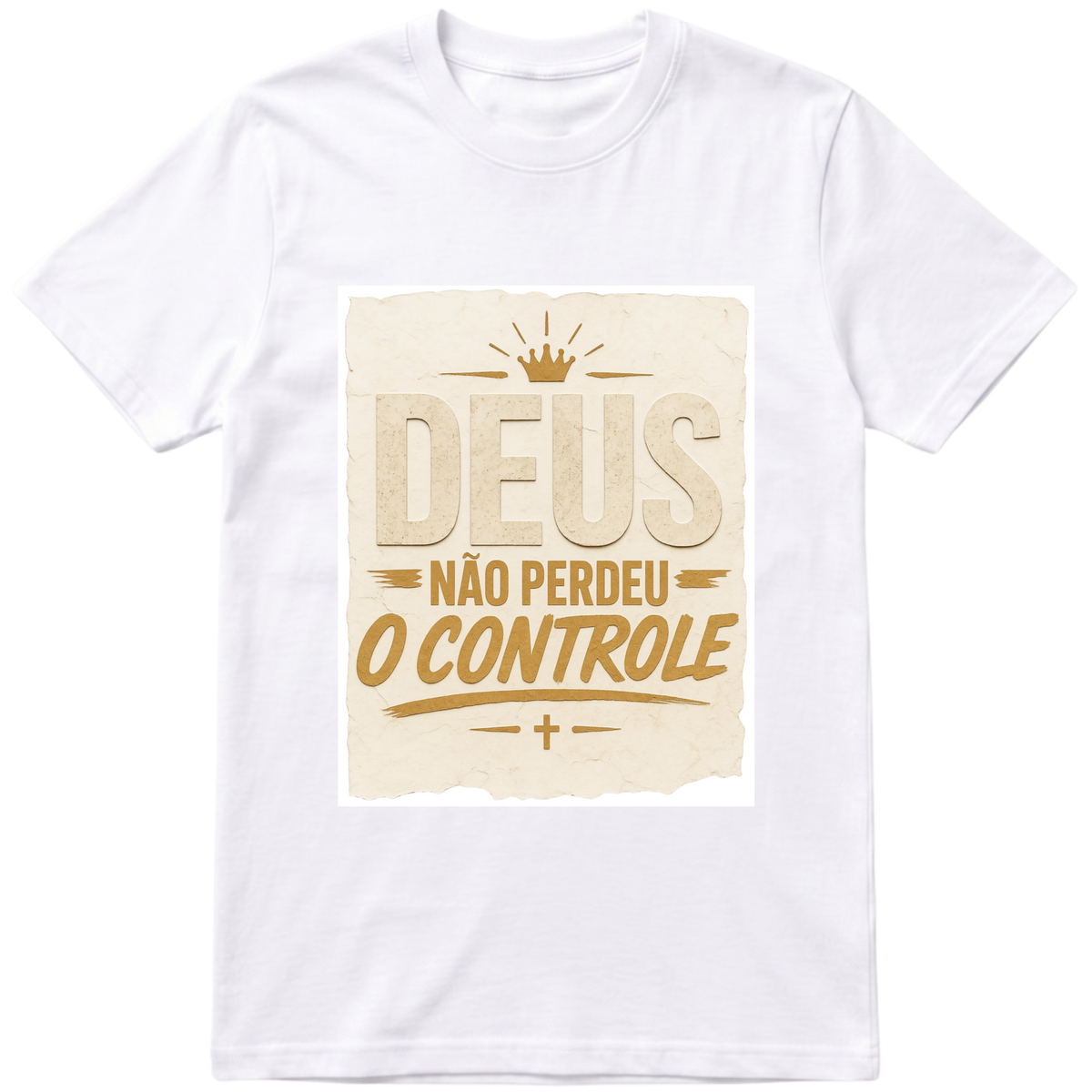 "DEUS NAO PERDEU O CONTROLE camisa branca" Camiseta Premium Unissex Bunker Studios