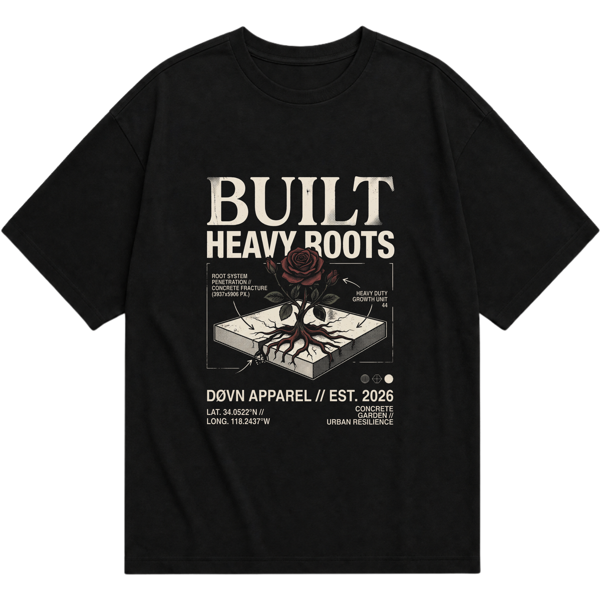 "BUILT HEAVY ROOTS | DØVN" Camiseta Oversized Básica