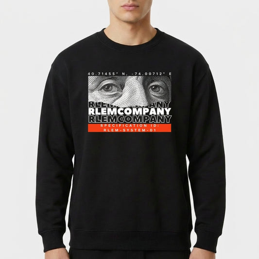 "Moletom Gola Careca RlemCompany Black white and Orange" Blusão Moletom