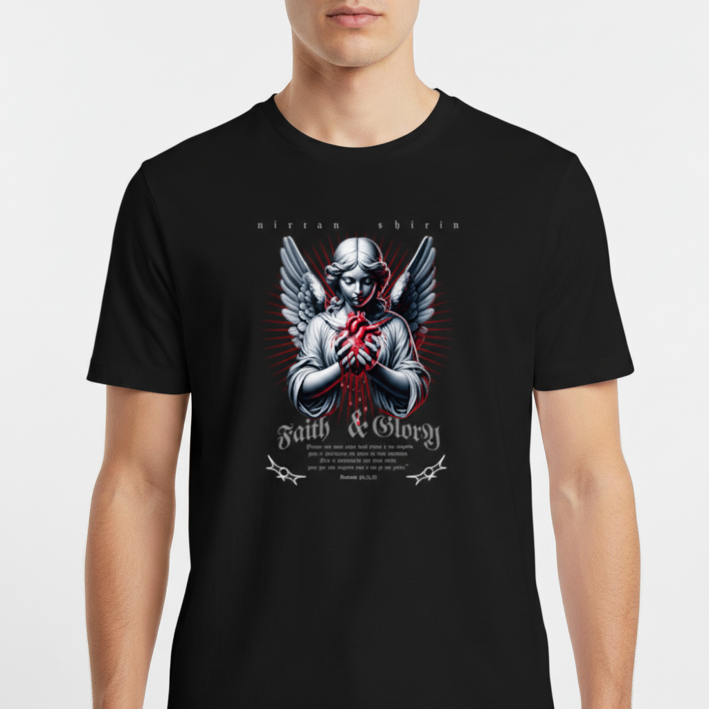 "Camiseta Católica Faith & Glory – Anjo Sagrado | Salmo 91 |" Camiseta Básica Unissex