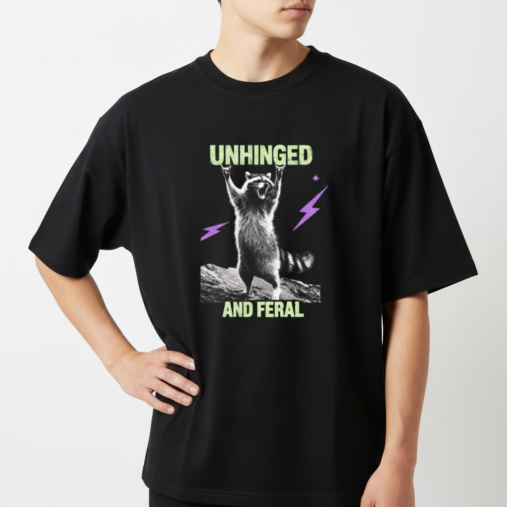 "Camiseta oversized - Unhinged and Feral" Camiseta Oversized Básica