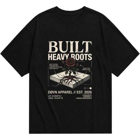 "BUILT HEAVY ROOTS | DØVN" Camiseta Oversized Básica