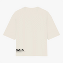 Camiseta com estampa traseira de "VOID INFINITY" em caracteres estilizados, localizados na parte inferior esquerda.