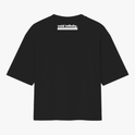 Camiseta com estampa traseira de texto pequeno centrado contendo as palavras "void infinity." sob uma linha horizontal.