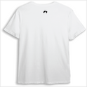 Camiseta com estampa frontal de texto "Navas Project Sports&Outdoors Keep Running" e estampa traseira de pequeno símbolo gráfico na parte superior central.