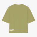 Camiseta com estampa traseira de logotipo "VOID INFINITY" estilizado, com a palavra "VOID" em destaque acima de uma linha horizontal.