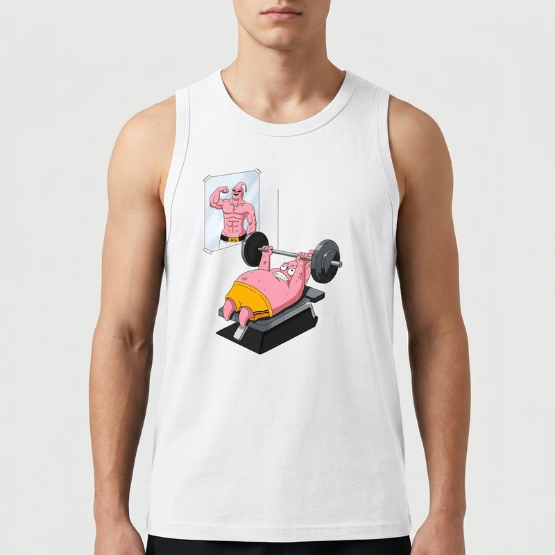 "Projeto Shape vs Realidade - Camiseta Humor Fitness | Patrick + Majin Buu" Regata Básica