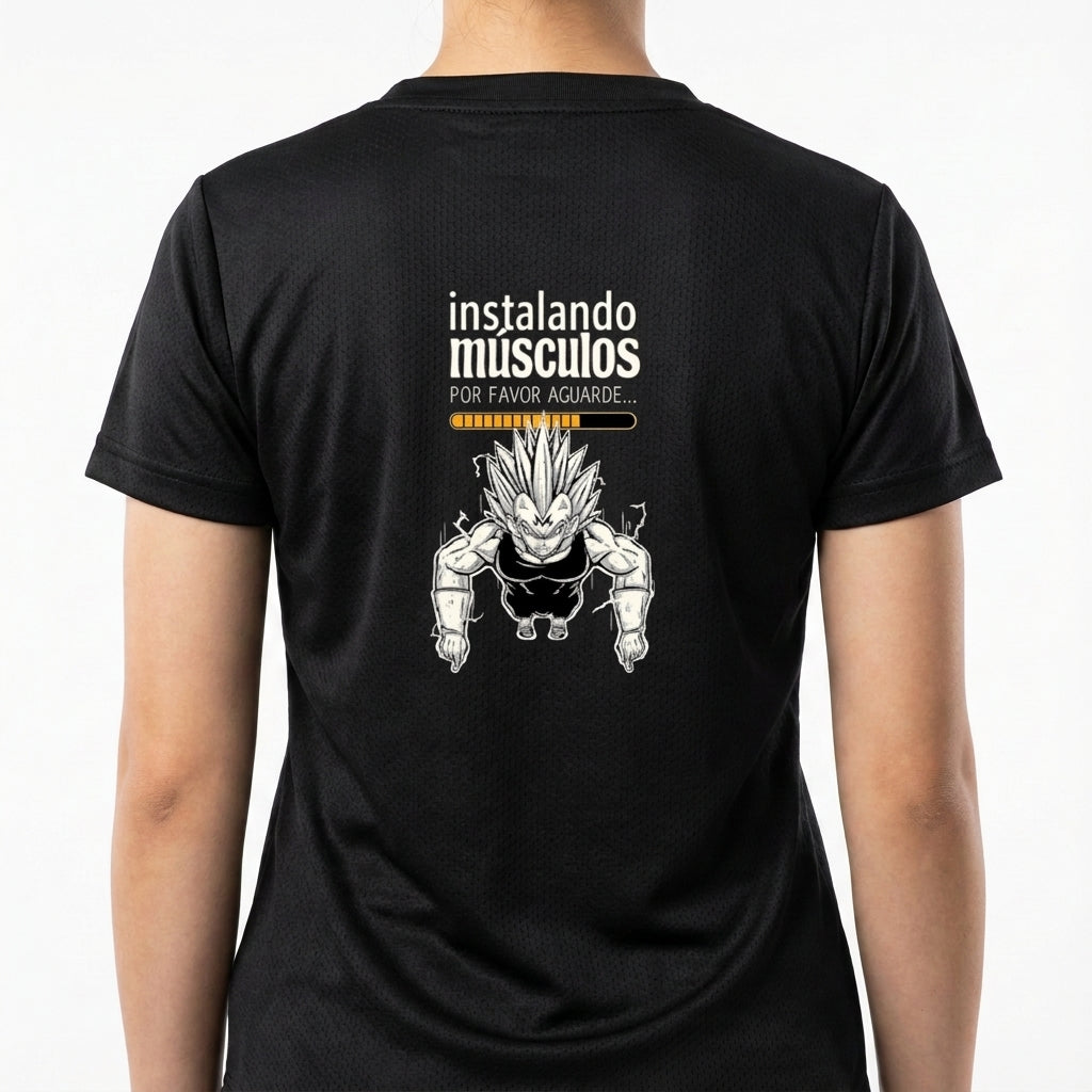 "Instalando Músculos Por Favor Aguarde Dragon Ball - Camiseta DryFit Premium Unissex" Camiseta Regular Poliamida UV