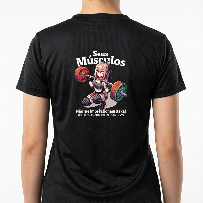 "Seus Músculos não me impressionam Baka! Divertido meme - Camiseta DryFit Premium Unissex" Camiseta Regular Poliamida UV