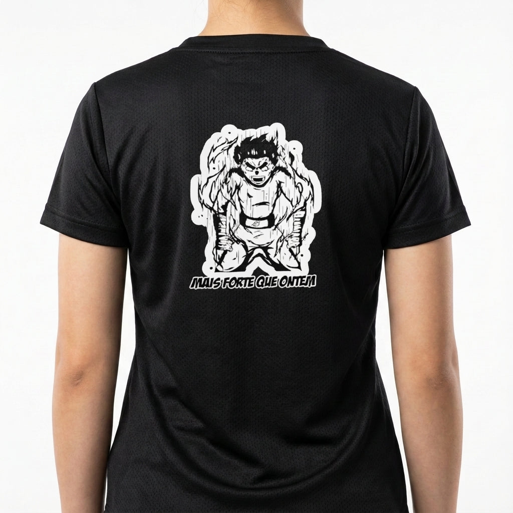 "Mais Forte que Ontem RockLee Naruto - Camiseta DryFit Premium Unissex" Camiseta Regular Poliamida UV