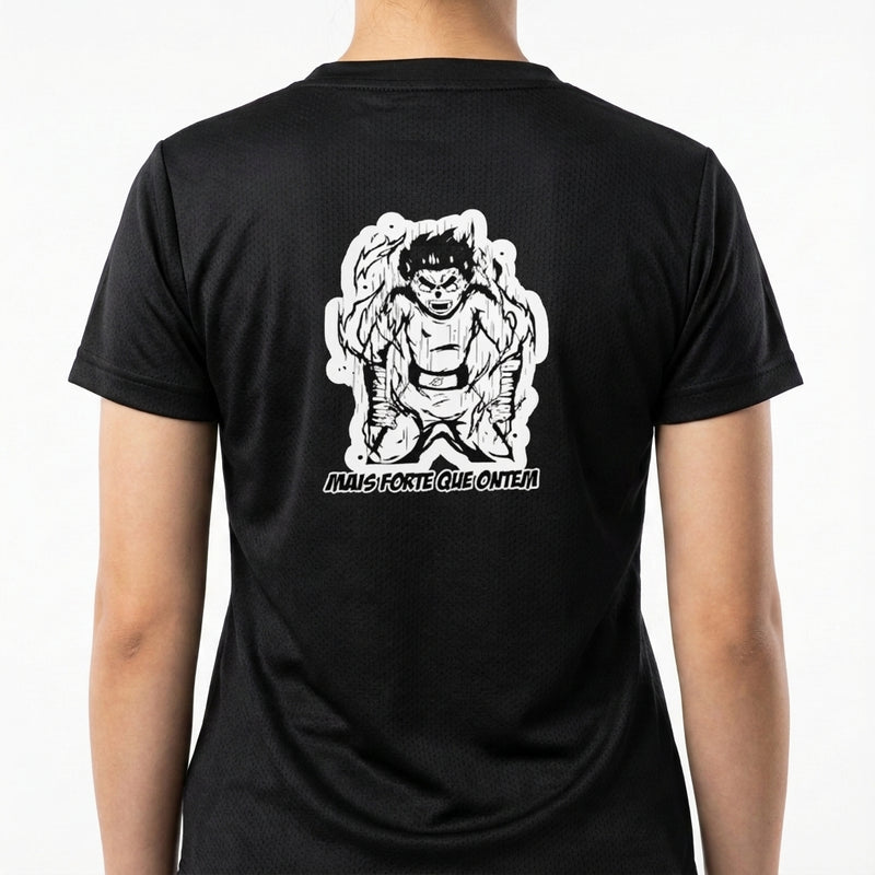 "Mais Forte que Ontem RockLee Naruto - Camiseta DryFit Premium Unissex" Camiseta Regular Poliamida UV