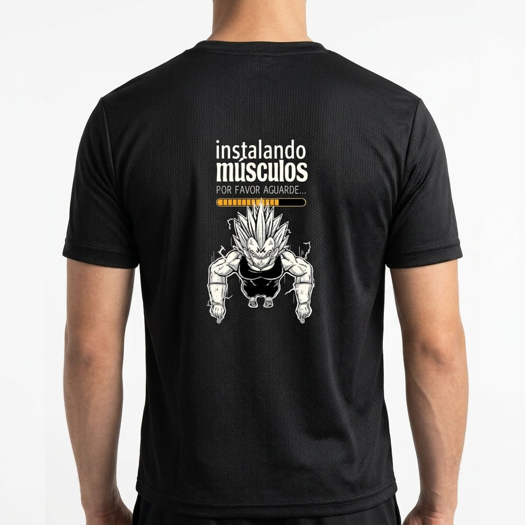 "Instalando Músculos Por Favor Aguarde Dragon Ball - Camiseta DryFit Premium Unissex" Camiseta Regular Poliamida UV