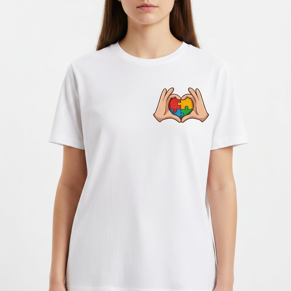 "Camiseta Autismo "Com Amor as Peças se Encaixam" | Acalmarsi" Camiseta Básica Unissex
