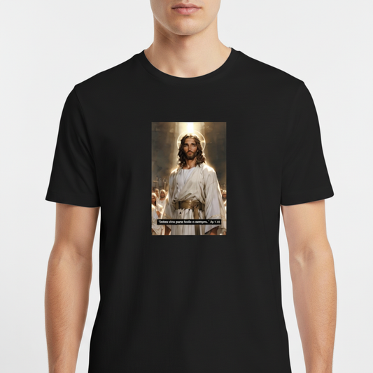 "Estou vivo para todo o sempre Ap 1:18" Camiseta Básica Unissex