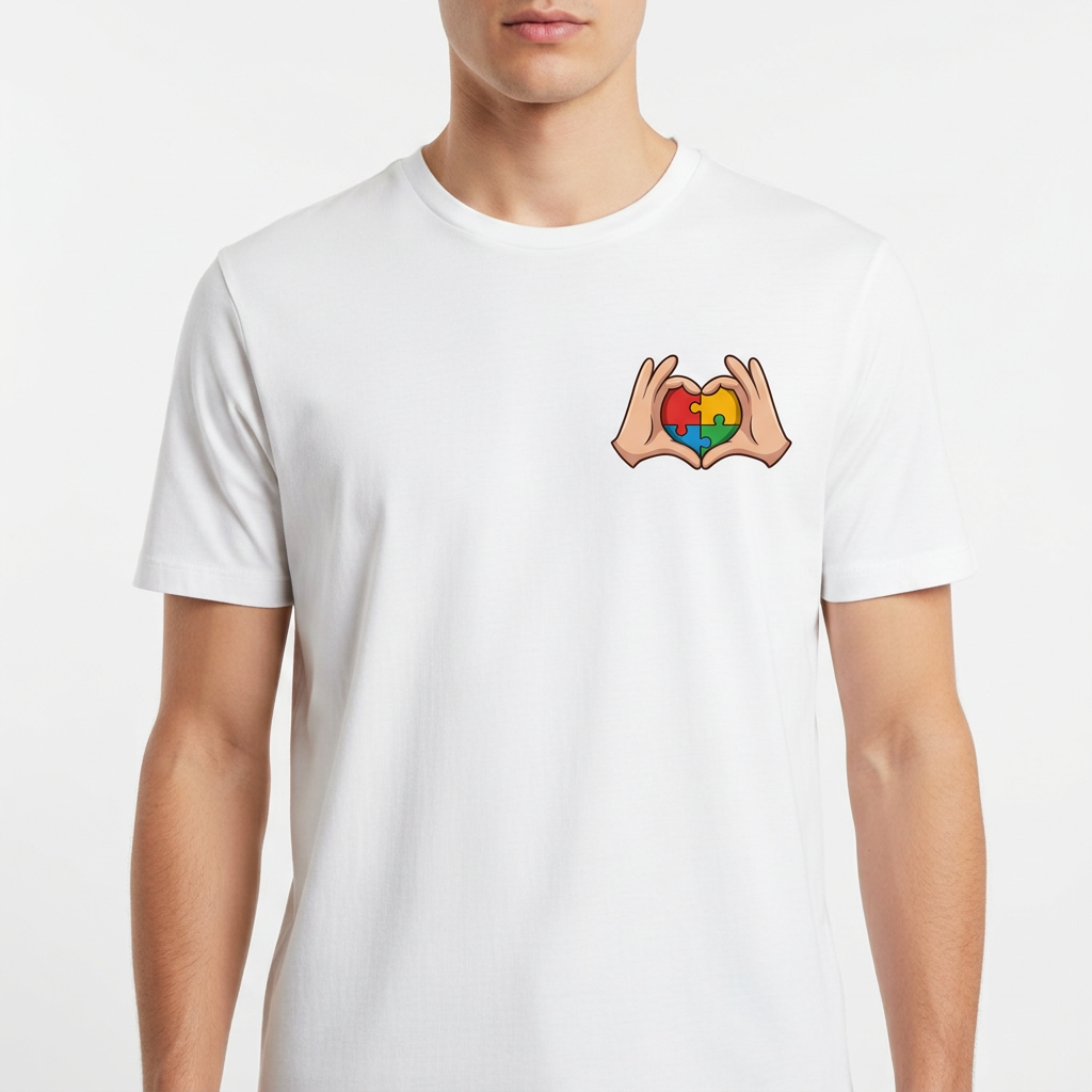 "Camiseta Autismo "Com Amor as Peças se Encaixam" | Acalmarsi" Camiseta Básica Unissex