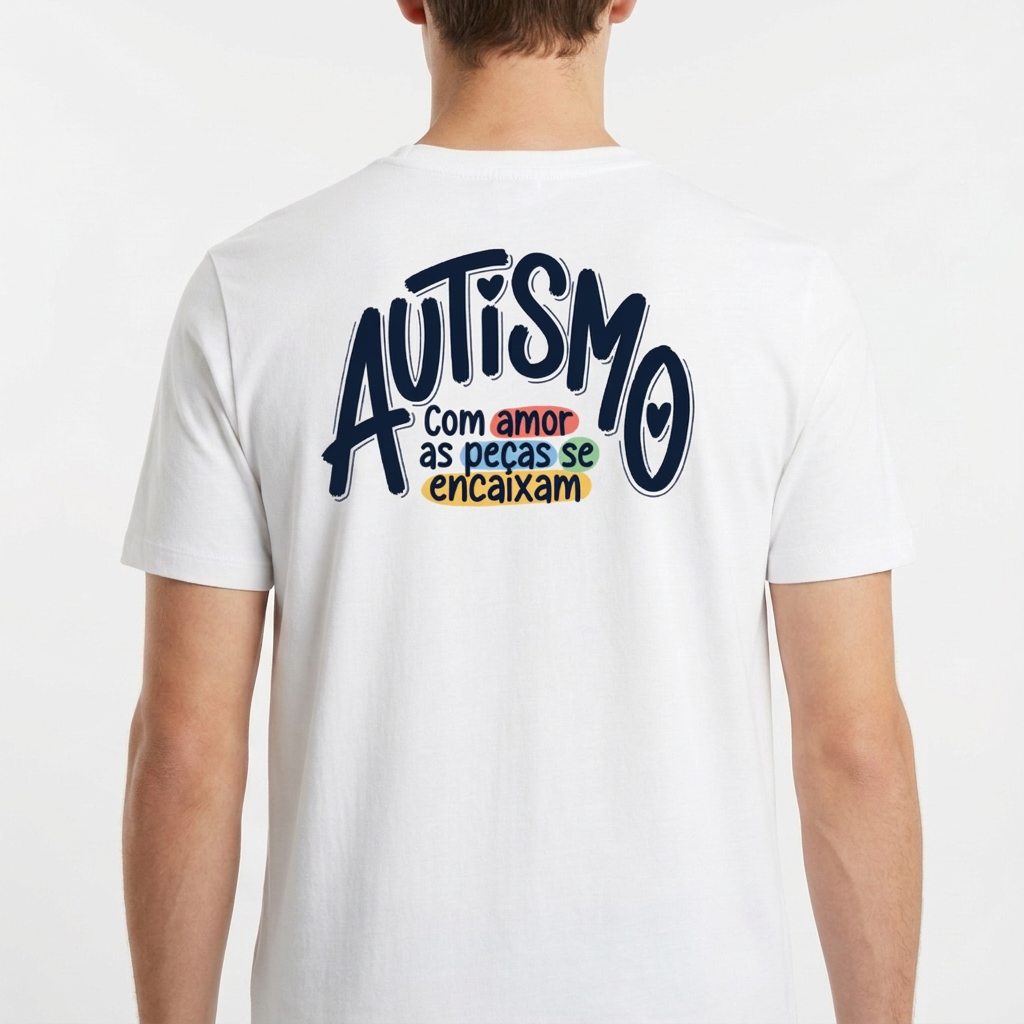 "Camiseta Autismo "Com Amor as Peças se Encaixam" | Acalmarsi" Camiseta Básica Unissex