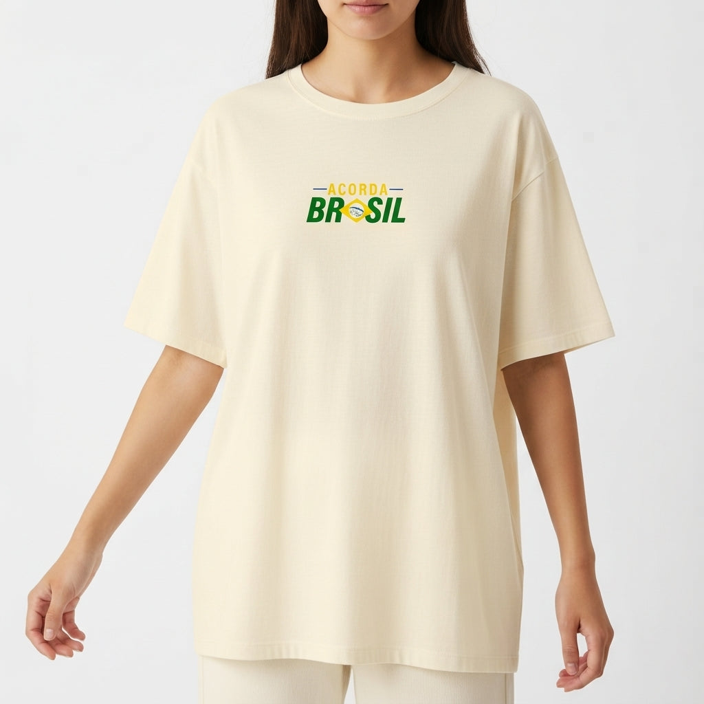 "Camiseta Oversized - Acorda Brasil" Camiseta Oversized Básica