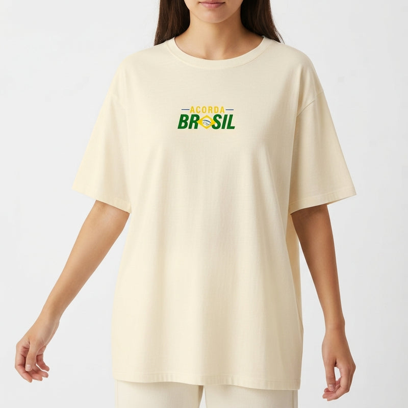 "Camiseta Oversized - Acorda Brasil" Camiseta Oversized Básica