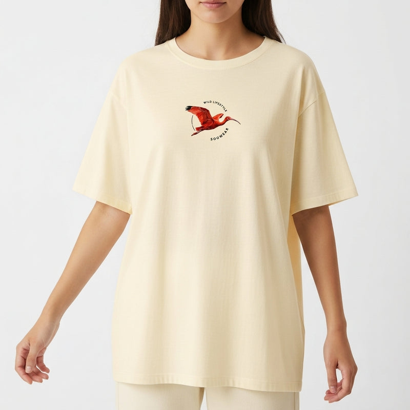 "Brazilian Birds Collection - Guara Vermelho" Camiseta Oversized Básica