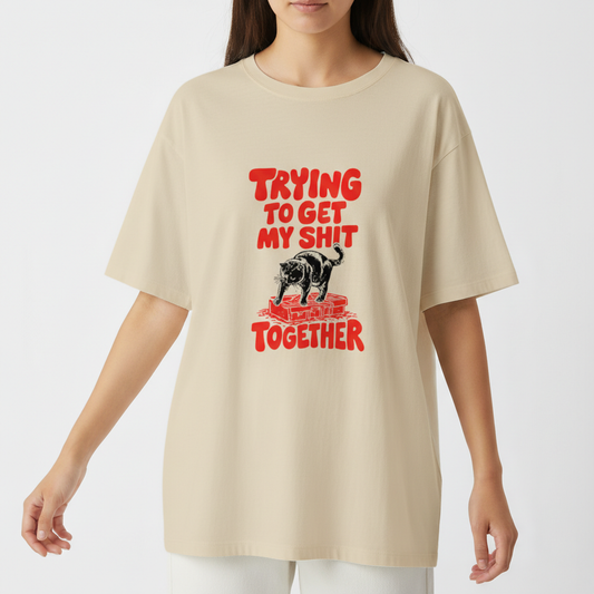 "Camiseta oversized - Organized cat" Camiseta Oversized Básica