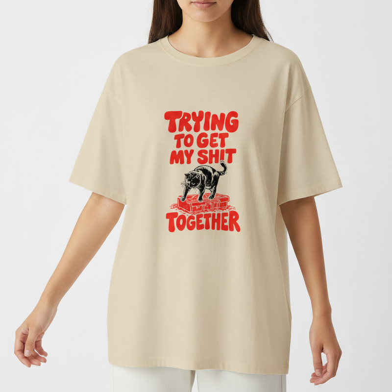 "Camiseta oversized - Organized cat" Camiseta Oversized Básica