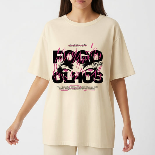"FOGO NOS OLHOS GOSPEL OVERSIZED" Camiseta Oversized Básica
