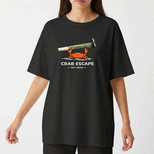 "camiseta oversized Crab Escape Preta" Camiseta Oversized Básica