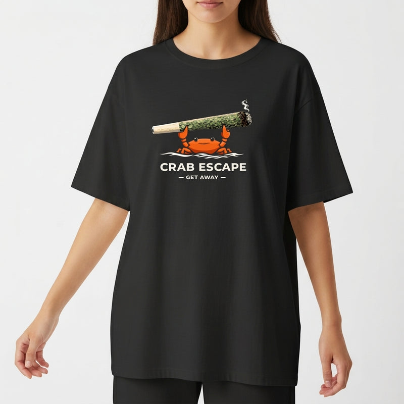 "camiseta oversized Crab Escape Preta" Camiseta Oversized Básica