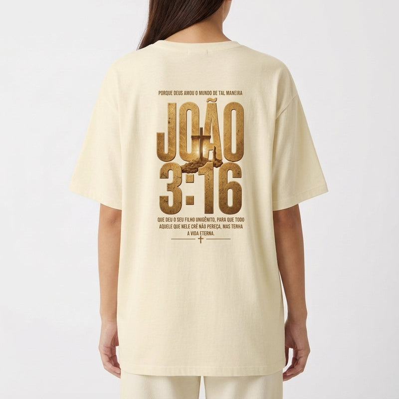 "Camiseta Oversized João 3:16 Unissex" Camiseta Oversized Básica
