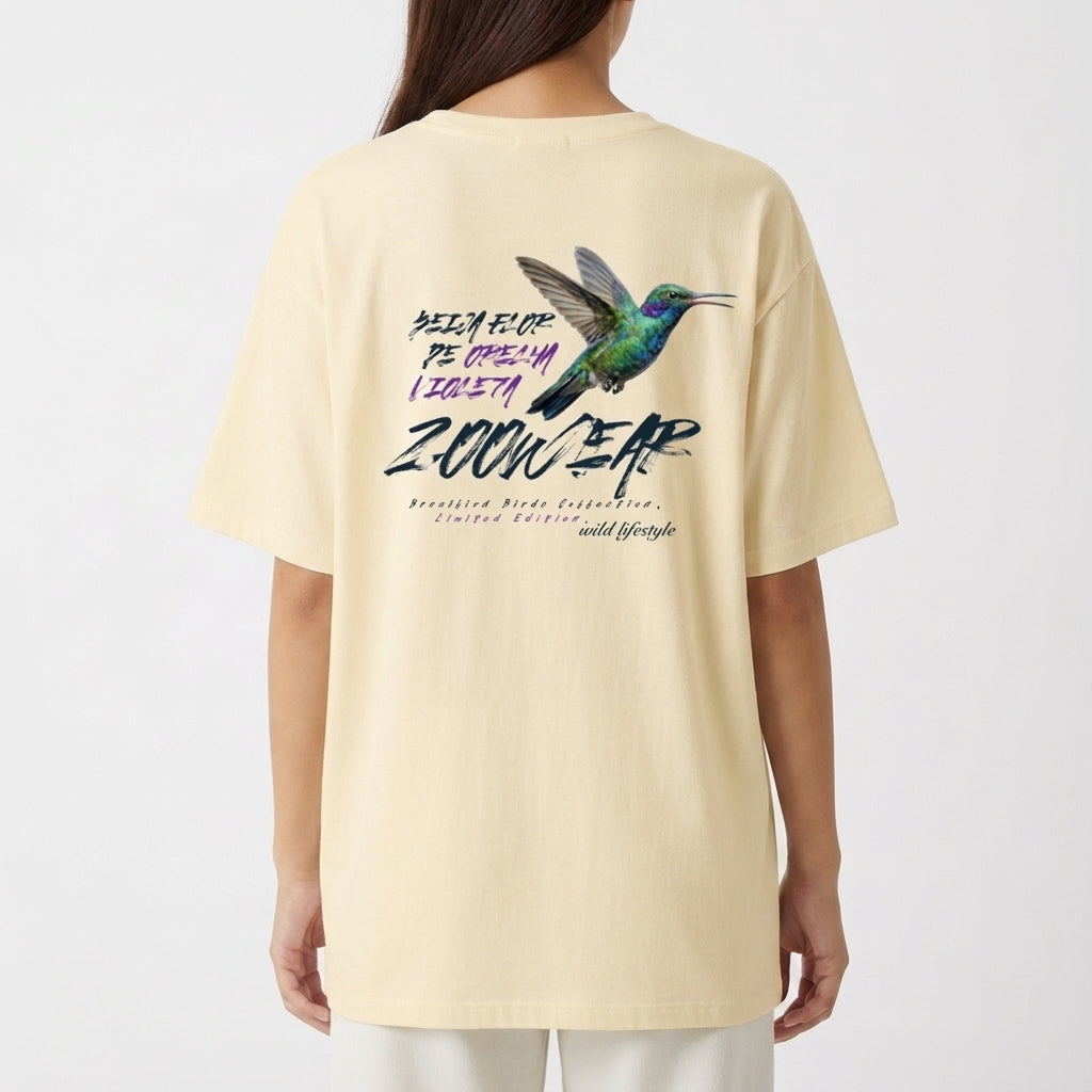 "Brazilian Birds Collection - Beija Flor de Orelha Violeta" Camiseta Oversized Básica