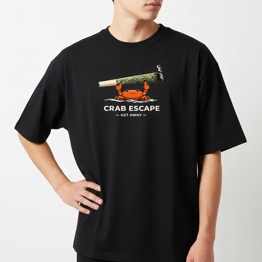 "camiseta oversized Crab Escape Preta" Camiseta Oversized Básica