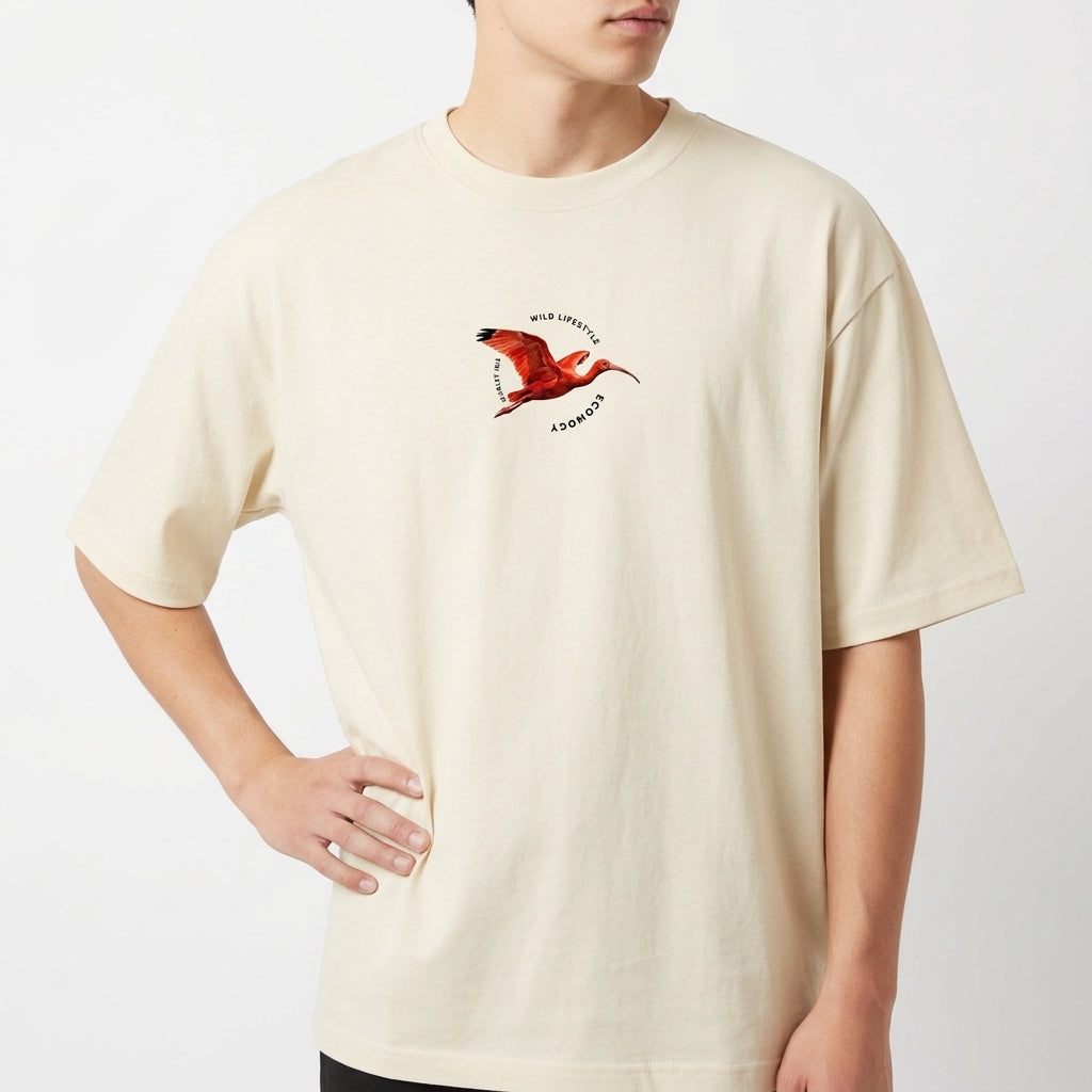 "Brazilian Birds Collection - Guara Vermelho" Camiseta Oversized Básica