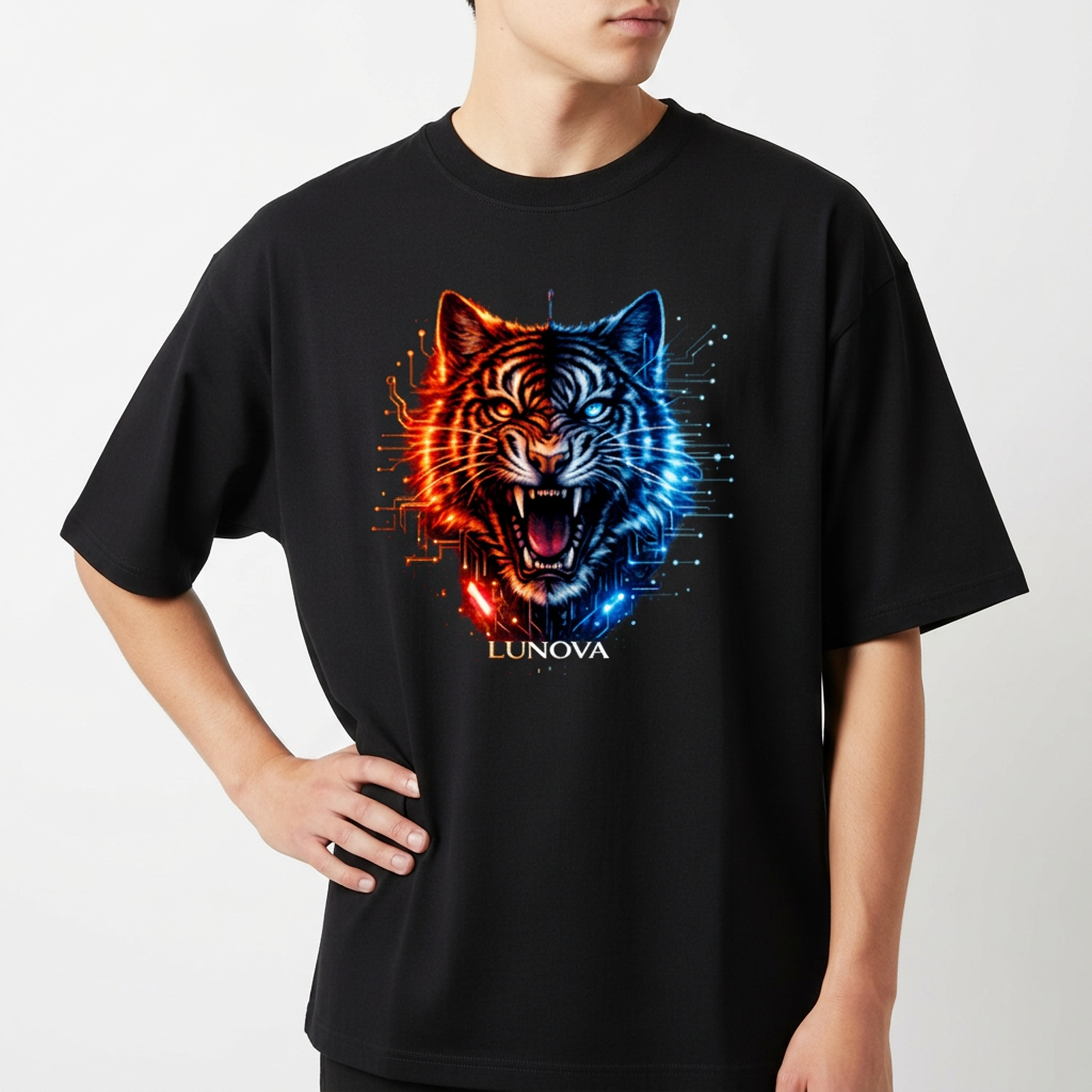 "LUNOVA-Cyber Tiger Oversized" Camiseta Oversized Básica