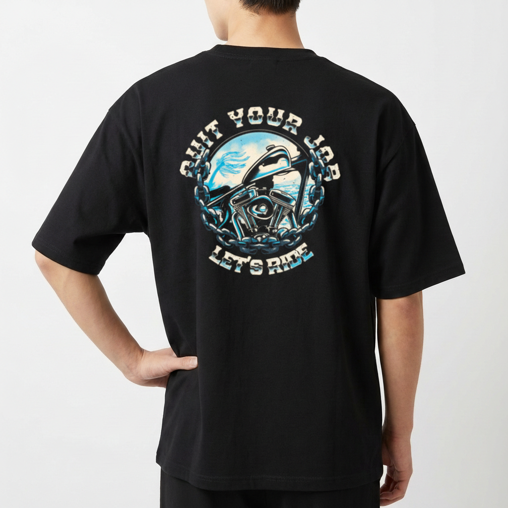 "QUIT YOUR JOB! LET'S RIDE! (OVERSIZED)" Camiseta Oversized Básica