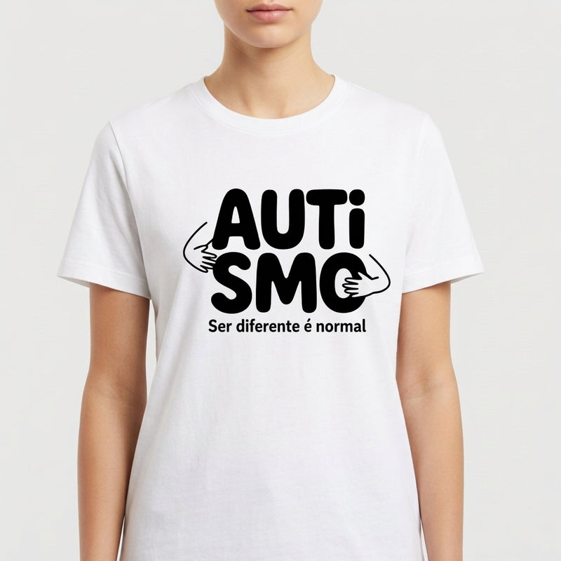 "Camiseta Abraço Autismo — Ser Diferente é Normal" Camiseta Premium Unissex